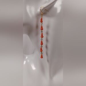 ORANGE BEADED CHAIN EARRINGS 4 3/4 INCHES